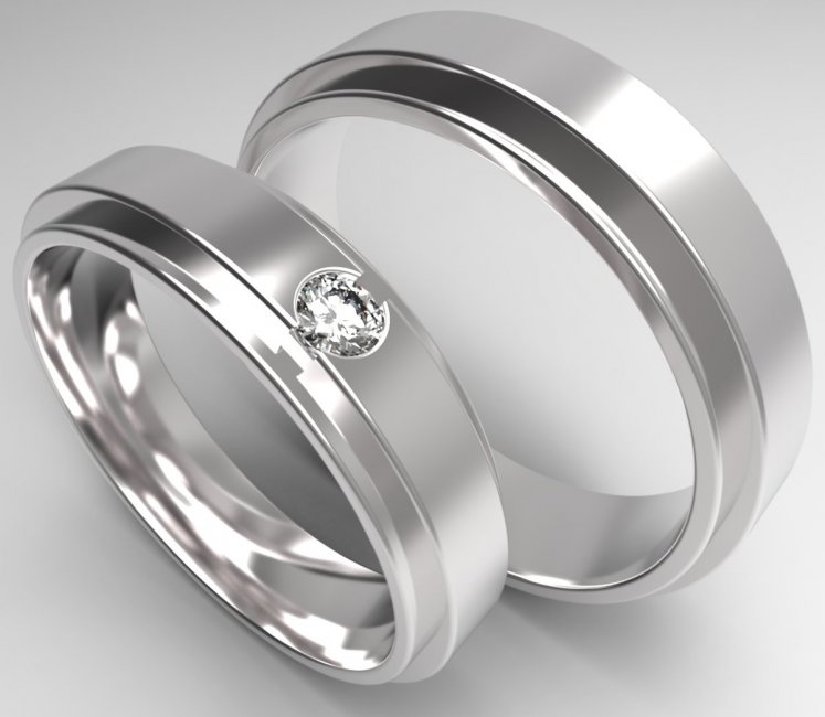 Плоское обручальное кольцо с одним бриллиантом