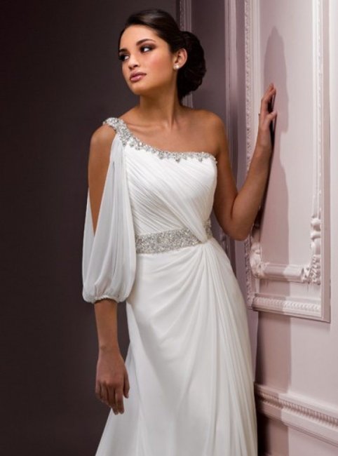 Пройма на одно плечо греческого свадебного платья