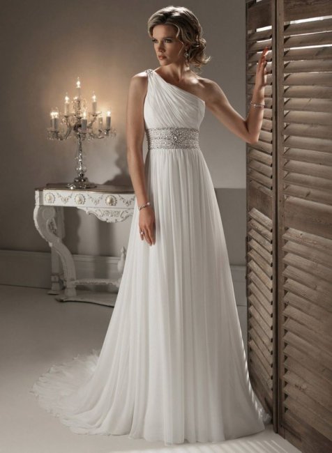 Платье невесты в греческом стиле на одно плечо