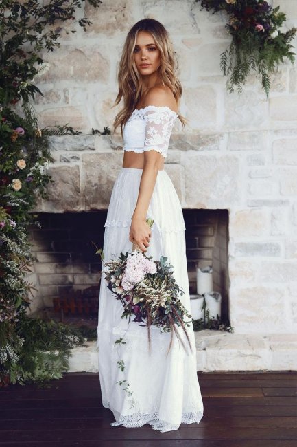 Длинная юбка в свадебном платье бохо
