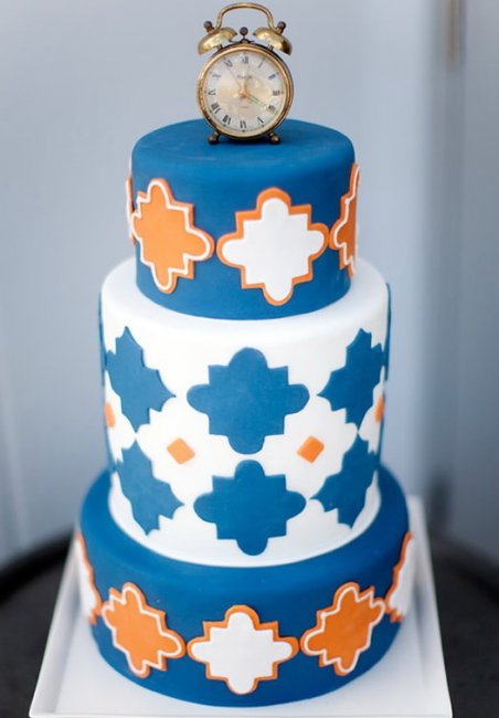 Сине-оранжевый торт на осеннюю свадьбу