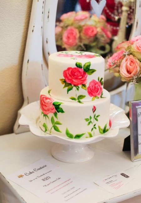 Красивая цветочная роспись свадебного торта