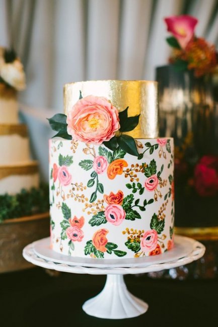 Свадебный торт с ручной акварельной росписью