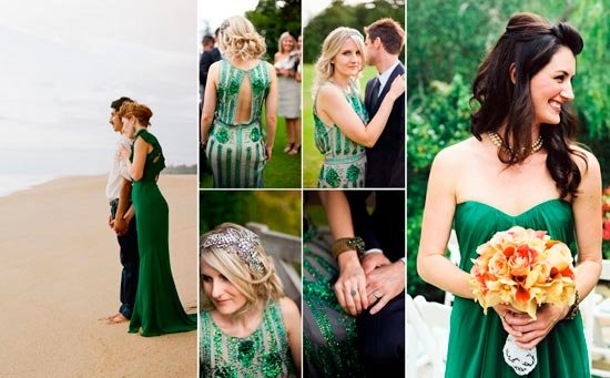 Варианты свадебных платьев изумрудного цвета