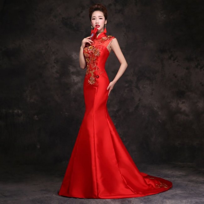 Шелковое китайское свадебное платье