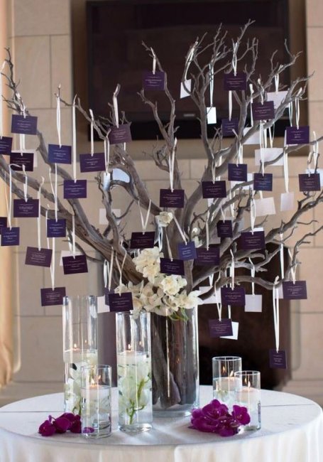 Дерево пожеланий для свадьбы в фиолетовом цвете
