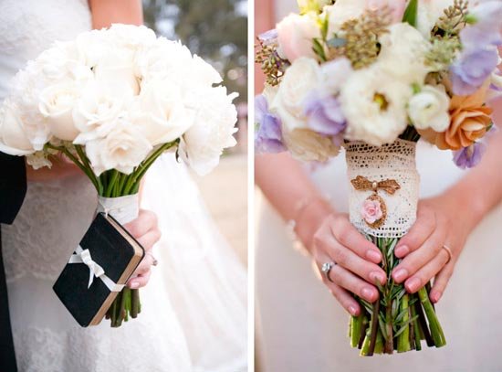 Ножка букета невесты с аксессуаром в теме свадьбы