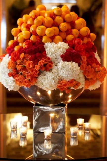 Декор столов для мандариновой свадьбы