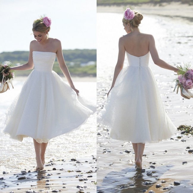 Свадебное пляжное платье средней длины