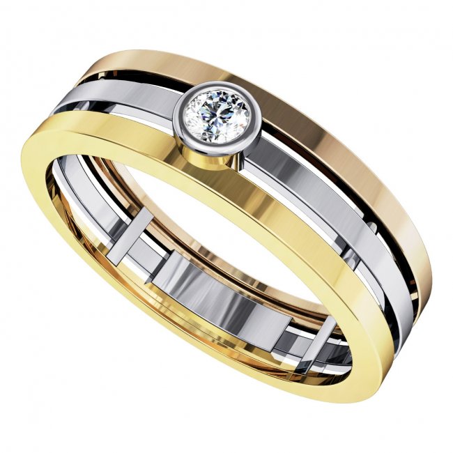 Широкое кольцо из комбинированного золота с бриллиантом