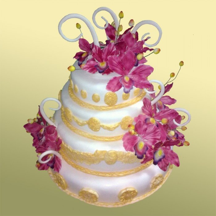 Свадебный торт 11 Четырехъярусный торт. Мастика, сахарные цветы и пастилаж.