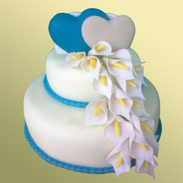 Свадебный торт 20 Двухъярусный торт декорирован мастикой и шоколадом.