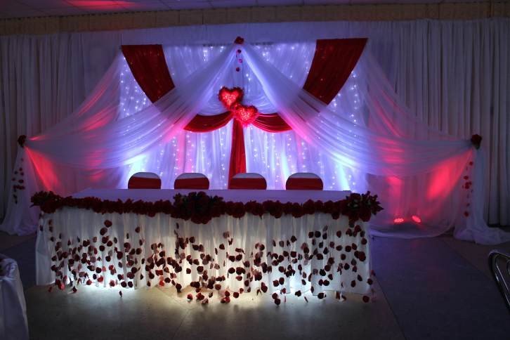 Украшение свадебного зала в красном цвете