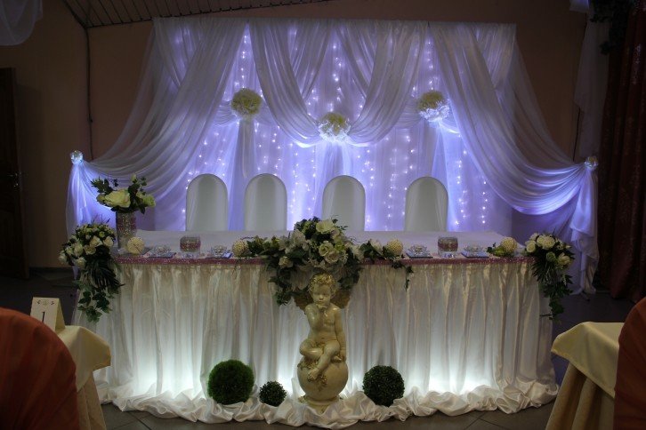Украшение свадебного зала в белом цвете