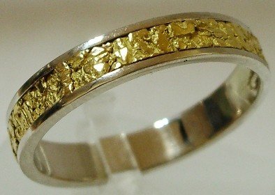 Обручальное кольцо из белого золота с самородками золота 1С110Б140 6-7гр