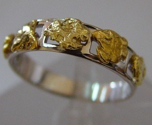 Обручальное кольцо из белого золота с самородками золота 1СК721807 2,3-4гр
