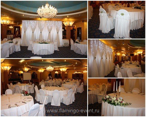 Оформление свадьбы тканями, цветами. Декорирование свадьбы в лучших интерьерах Петербурга.